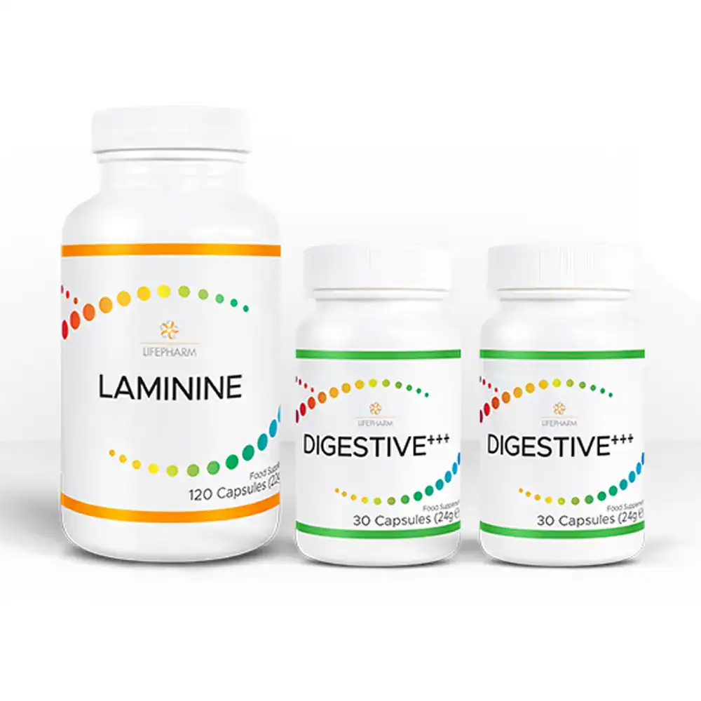 Laminine2digestive.webp LAMININE 120cps, dublu DIGESTIVE+++ 30cps LifePharm